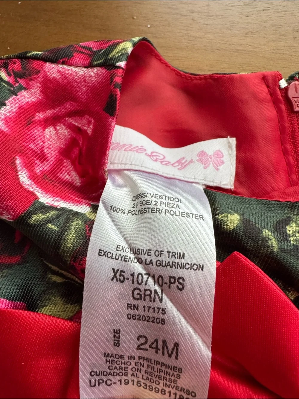 Bonnie Baby Green Dress with Red Rose Print and Bow
